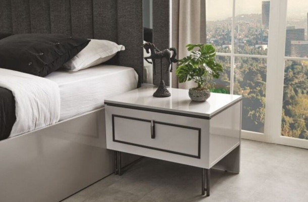 Schlofzëmmer Set Modern Bett an 2x Nuetsdëscher Luxus Komplett Sets 3tlg