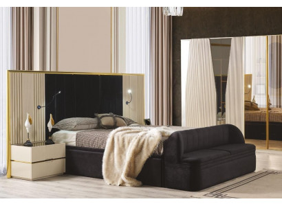 Schlofzëmmer Set vu 4 Deeler luxuriéis Holz Miwwelen Elegant Schaf Nolampdësch Hocker