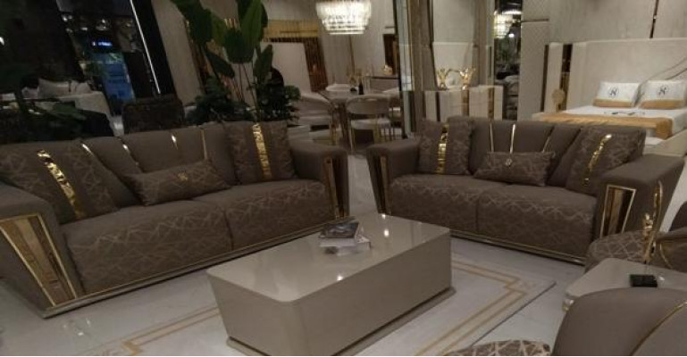 3+3 Sëtzer Modern Sofagarnitur Fotell Textil Gro Sofa 3 Sëtzer Luxus Komplett 2tlg