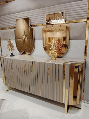 Kommode mat 2x Spigel Holzmiwwel Anrichte Luxus Miwwel Modern Miwwel 3 Deeler. Nei