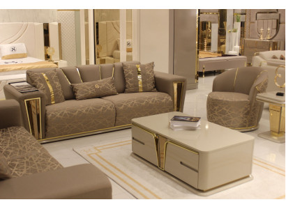 Sofasaz 3+1+1 Sëtzer Textil Holz Sofa 3 Sëtzer Modern Fauteuil Komplett Set