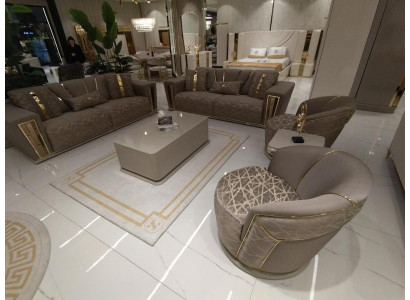 Sofasäll 3+3+1+1 Sëtzplazen + Dësch + Wunnwand Modern Textil Komplett Nei