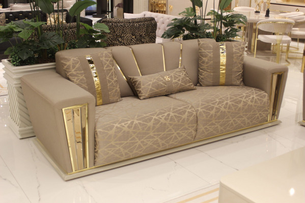 Sofasäll 3+3+1+1 Sëtzplazen + Dësch + Wunnwand Modern Textil Komplett Nei