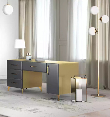 Wunnzëmmer Set Schreifdësch Sideboard Bicherregal 3tlg. Dësch Miwwelen Holz