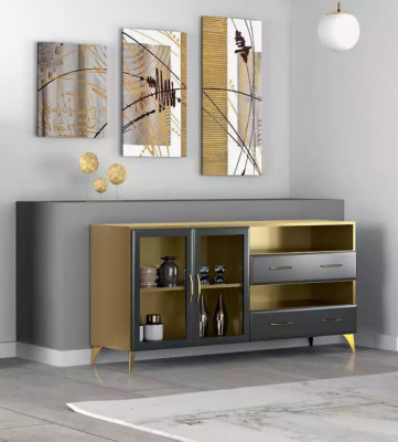 Wunnzëmmer Set Schreifdësch Sideboard Bicherregal 3tlg. Dësch Miwwelen Holz