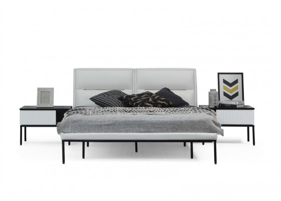 Schlofzëmmer Garnitur Doppelbett Bett Nuetsdëscher Wäiss Set 6tlg Modern