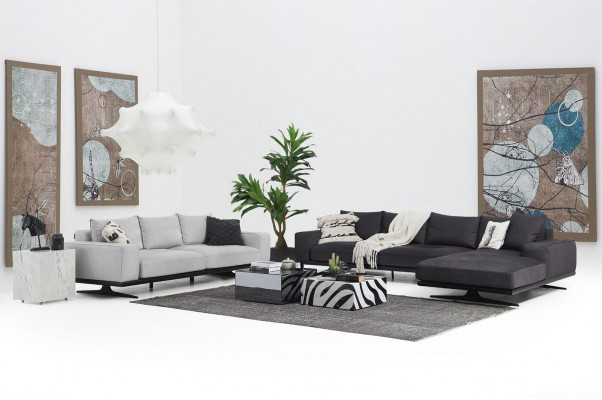 Soffagarnitur Ecksofa L-Form Zwee-Sëtzer Sëtz Sëtz-a-Stoff Grau 3tlg