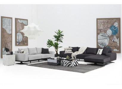 Soffagarnitur Ecksofa L-Form Zwee-Sëtzer Sëtz Sëtz-a-Stoff Grau 3tlg