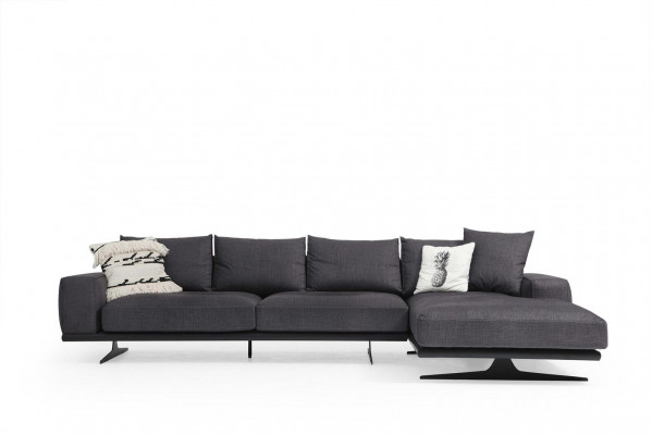 Soffagarnitur Ecksofa L-Form Zwee-Sëtzer Sëtz Sëtz-a-Stoff Grau 3tlg