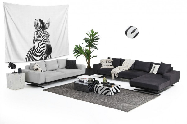 Soffagarnitur Ecksofa L-Form Zwee-Sëtzer Sëtz Sëtz-a-Stoff Grau 3tlg