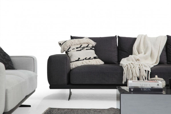 Soffagarnitur Ecksofa L-Form Zwee-Sëtzer Sëtz Sëtz-a-Stoff Grau 3tlg