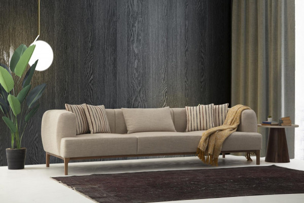 Däersëtzer Canapé 3 Sëtzer Canapéen Beige Stoff Modern Wunnzëmmer Luxus Nei