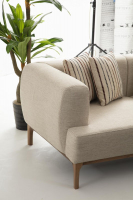 Däersëtzer Canapé 3 Sëtzer Canapéen Beige Stoff Modern Wunnzëmmer Luxus Nei