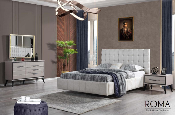 Wäiss Exklusiv Schlofzëmmer Duebelbett Designer Nuetsdëscher Komod.