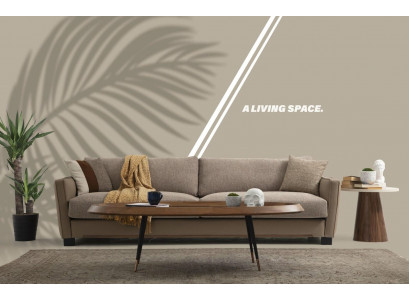 Sofa 3-Sëtzer Dräisëtzer Modern Stoff Beige Sofaen Design Wunnzëmmer