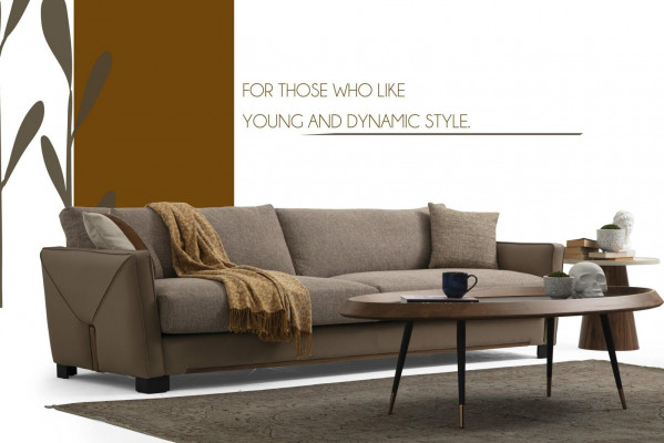 Sofa 3-Sëtzer Dräisëtzer Modern Stoff Beige Sofaen Design Wunnzëmmer