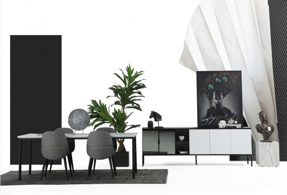 Iesszëmmer Grupp Iessdësch Still Sideboard Dësch Holz Set 8 Stéck Wäiss