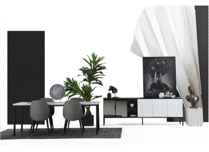 Iesszëmmer Grupp Iessdësch Still Sideboard Dësch Holz Set 8 Stéck Wäiss