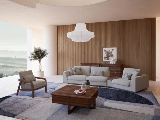 Polstermeubel Sofa Couch Dräisiichter Wunnzëmmer Design Sëtz Holz Textil