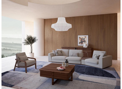 Polstermeubel Sofa Couch Dräisiichter Wunnzëmmer Design Sëtz Holz Textil