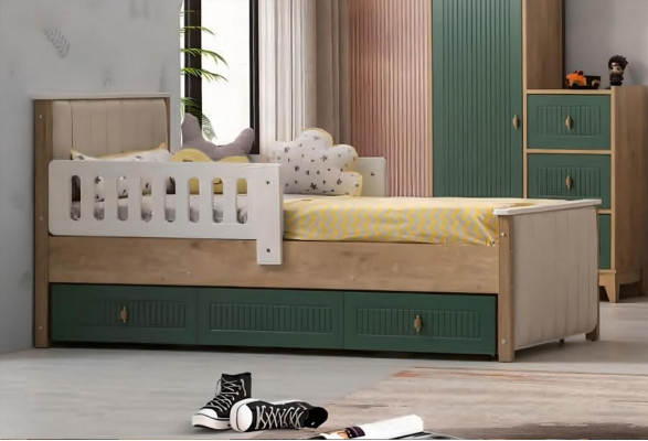 Stilvoll Kannerbett 200 cm Jugendbett Holz Kannerzëmmer Stoff Modern.