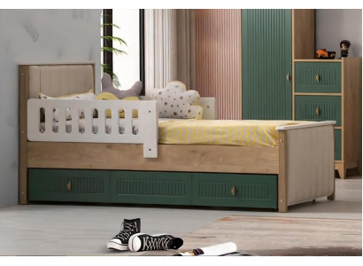 Stilvoll Kannerbett 200 cm Jugendbett Holz Kannerzëmmer Stoff Modern.