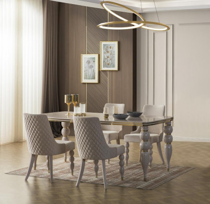 Beigen Iesszëmmerdësch Luxuriéise Holzdësch Designer Iesszëmmermiwwel Nei