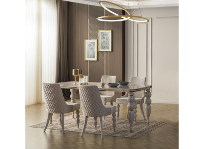 Beigen Iesszëmmerdësch Luxuriéise Holzdësch Designer Iesszëmmermiwwel Nei