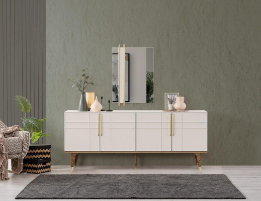 Anrichte Garnitur Sideboard mam Spigel Kommoden Iesszëmmer Holz Wäiss