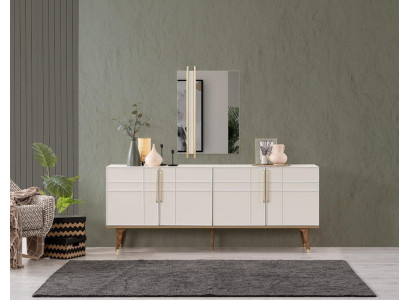 Anrichte Garnitur Sideboard mam Spigel Kommoden Iesszëmmer Holz Wäiss