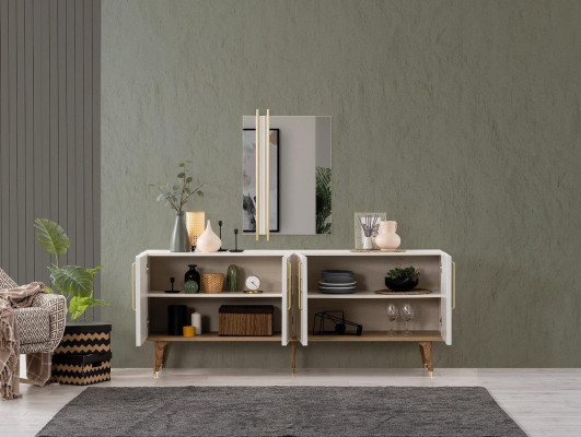 Anrichte Garnitur Sideboard mam Spigel Kommoden Iesszëmmer Holz Wäiss