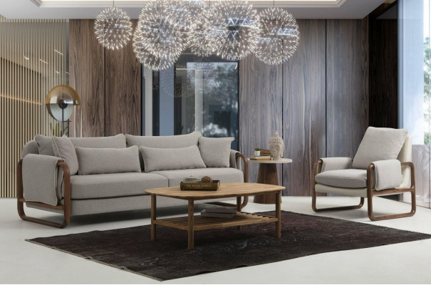 Sofagarnitur 3+1 Sëtzer, Fauteuil, Dräisëtzer, Modern, Stoff, Gro, Set Design