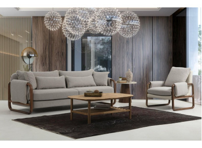 Sofagarnitur 3+1 Sëtzer, Fauteuil, Dräisëtzer, Modern, Stoff, Gro, Set Design