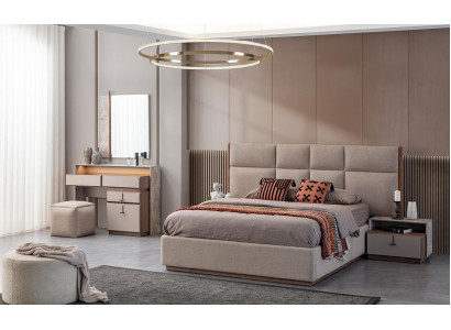 Luxus Schlofzëmmermiwwelen Duebelbett Nuetsdëscher Gro 6-Deeler Schaftt Bett