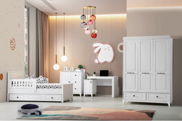 Modern komplett Jugendzëmmer Luxus Kannerzëmmer Set 4 Stéck a Wäiss nei Entfernung