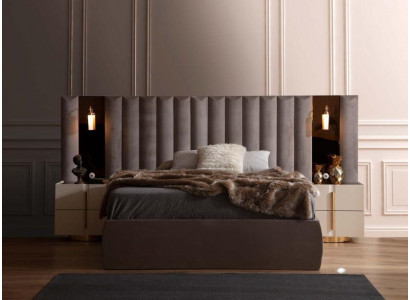 Brongen Schlofzëmmer Set Designer Duebelbett Wäiss 2x Nuetsdëscher 3tlg
