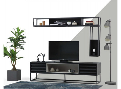 Wunnwand RTV Lowboard Regaler TV Stänner Set Holz Modern Schwaarzt Design
