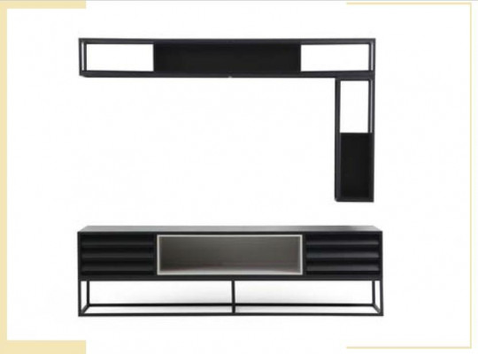 Wunnwand RTV Lowboard Regaler TV Stänner Set Holz Modern Schwaarzt Design