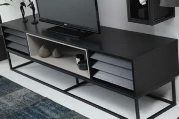 Wunnwand RTV Lowboard Regaler TV Stänner Set Holz Modern Schwaarzt Design