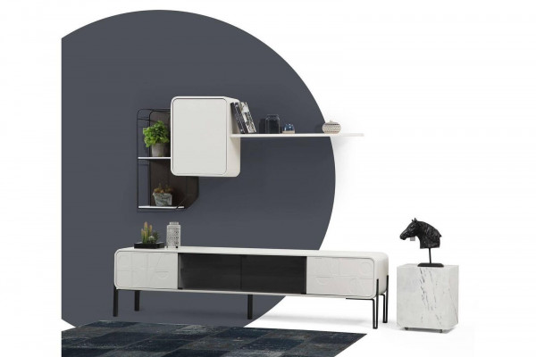 Wunnwand RTV Lowboard Regaler Schaf TV Stänner Set Holz Modern Wäiss