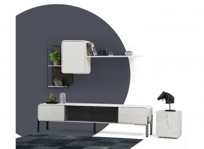 Wunnwand RTV Lowboard Regaler Schaf TV Stänner Set Holz Modern Wäiss