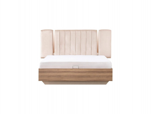 Bettgestell Bett Duebelbett mat Bettkëscht Beige Stoff Luxus Modern