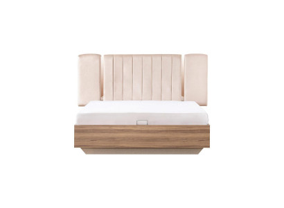 Bettgestell Bett Duebelbett mat Bettkëscht Beige Stoff Luxus Modern