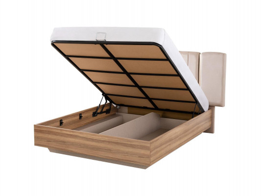 Bettgestell Bett Duebelbett mat Bettkëscht Beige Stoff Luxus Modern