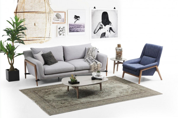 Sofagarnitur 4-Sëtzer Fautteuil Véiersëtzer Stoffsofa Modernen Design Gro