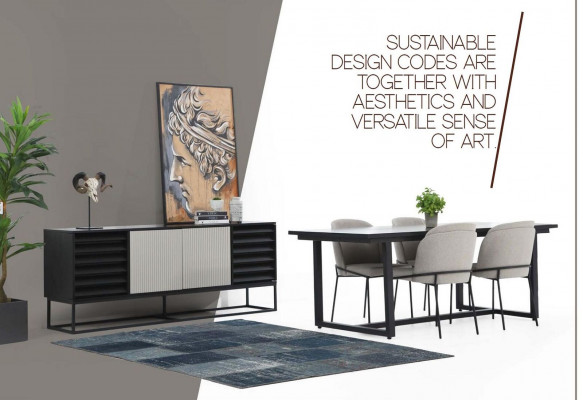 Iesseck Iessgrupp Iesszëmmer Iessdësch Still 6-Deeler Holz Schwaarz Set Nei