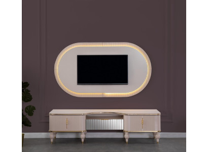 Modern beige Wunnmauer Garnitur Designer RTV-Lowboard Wandpanel 2-Stéck