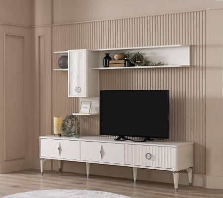 Komplett TV-Gestell Schaf Junggesell Rutgersche Lowboard Wunnzëmmer Regal Wäiss Holz