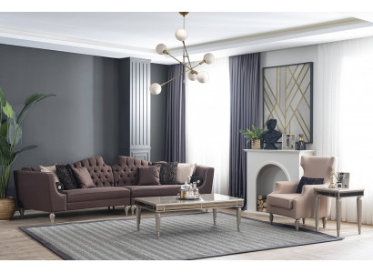 Moderne Wunnzëmmer Set Luxus Sofagarnitur 5+1 Sëtzer Dësch Stil