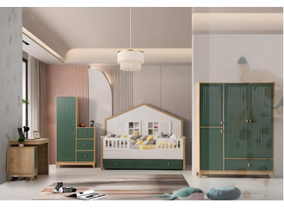 Kandeskummer-Set Besteet aus Bett 2x Kleederschaf an Schreifdësch